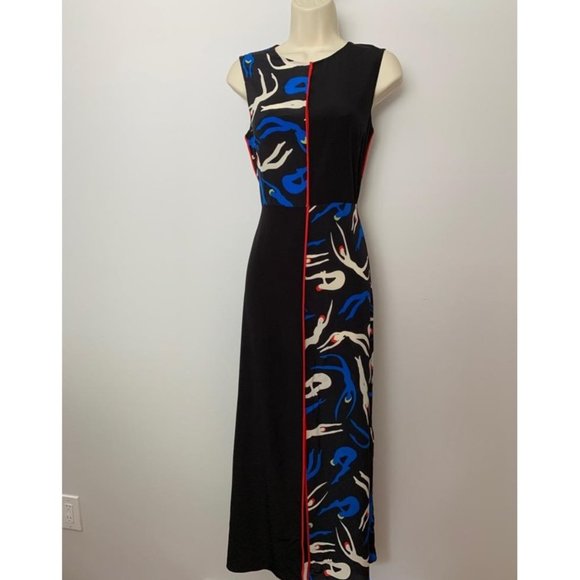 DVF Diane von Furstenberg Verona Swimmers black silk colorblock dress - Picture 2 of 7